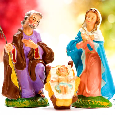 VINTAGE: Italian Chalkware Holy Family - Mary, Joseph, Baby Jesus - Made in Italy - SKU 27-B-00031360 