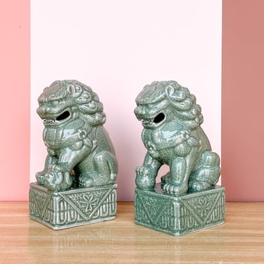 Pair of Celadon Foo Dogs