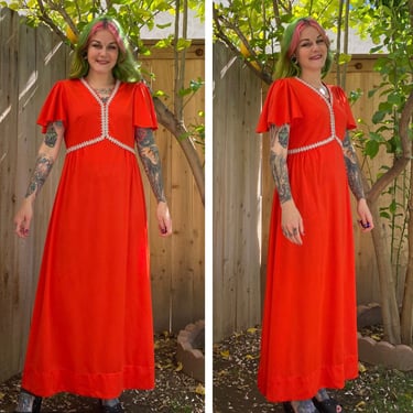Vintage 1970’s Red Maxi Dress with Silver Detail 