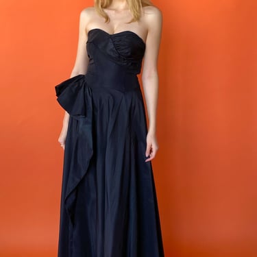 1950s Black Strapless Evening Gown, sz. XS