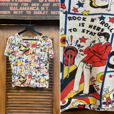 Vintage 1960’s Elvis Style 1950’s Rock n’ Roll Music Pop Art Tee Shirt, 60’s Pop Art Tee Shirt, Vintage Comix Print Tee, Vintage Clothing 
