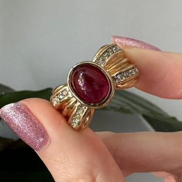 18K Gold Plate Deep Red Glass Gold Ring Size 8