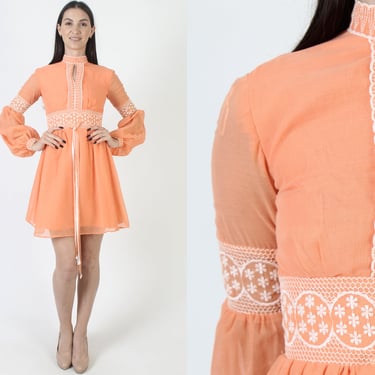 High Waisted 60s Babydoll Dress Mod Micro Mini Embroidered Sundress Puff Sleeve Go Go Floral Frock 