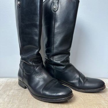 Vtg Frye Boots~ tall tough motorcycle style black leather Women’s boot Size 81/2 