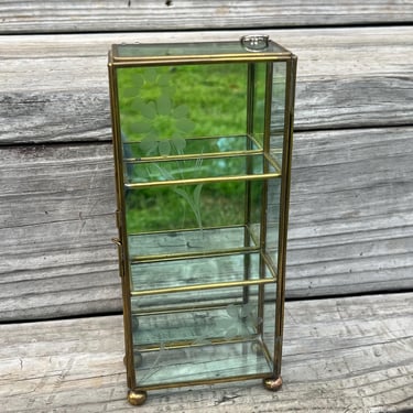 brass and glass box vintage display case miniature curio table top showcase 