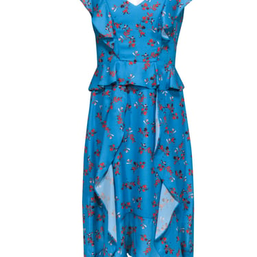 Parker - Robin Egg Blue & Orange Floral Ruffled "Prairie" Maxi Dress Sz M