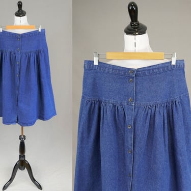 80s Blue Denim Skirt - 33" or snug 34" waist - Dark Blue Jean - Full Cut w/ Gathered Hip Seam - Venezia - Vintage 1980s - XL 