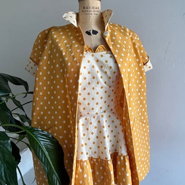 Amazing 1950s Polka Dotted Seersucker Play Dress and Jacket 34 Bust Vintage 