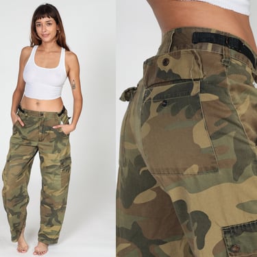 Camo Army Pants Y2K Cargo Pants Military Combat Olive Green Camouflage Grunge Aesthetic Punk Rocker Streetwear Granola Vintage 00s Large 34 