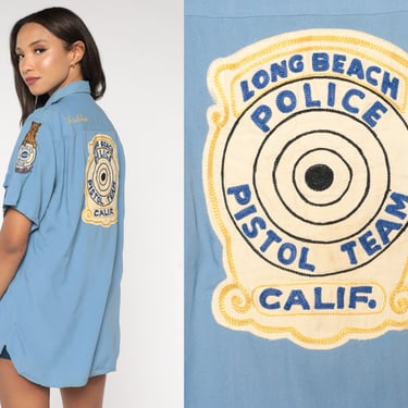 Long Beach Police Uniform Shirt 70s Jim Fontaine Shirt Pistol Team California Name Shirt 1970s Button Up Blue Cop Vintage Small Medium 