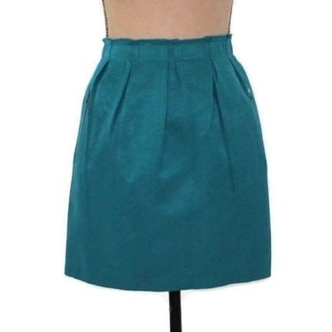 Y2K High Waist Short Teal Skirt Large, A Line Mini Skirt with Pockets, Rayon Cotton Spring Summer, 2000s Clothes Women Vintage 