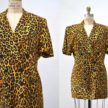 80s 90s Vintage Short Sleeve Leopard Print Jacket Animal Print Blazer Orange Black Criscione Large// 80s 90s Vintage Chetah Print Jacket 