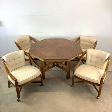 Vintage Modern Game Table With Rolling Chairs- 5pc Set 