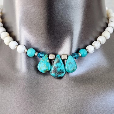 TAXCO Sterling Turquoise & Mother of Pearl Choker~Gifts for Her 