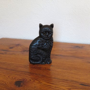 Vintage Cast Iron Doorstop Black Cat In Kerchief Bandana Scarf Country Farmhouse Decor 