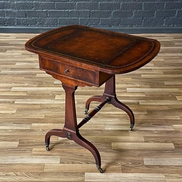 Traditional Duncan-Phyfe Drop-Leaf End Table with Tooled Leather Top, c.1930’s 