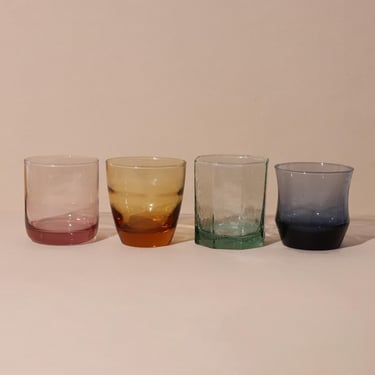 Vintage Multicolored Glasses, Vintage Rainbow Glass Set 