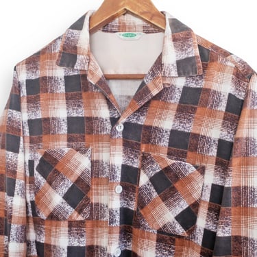 50s plaid shirt / loop collar shirt / 1950s Pilgrim plaid flannel loop collar long sleeve button up shirt Medium 