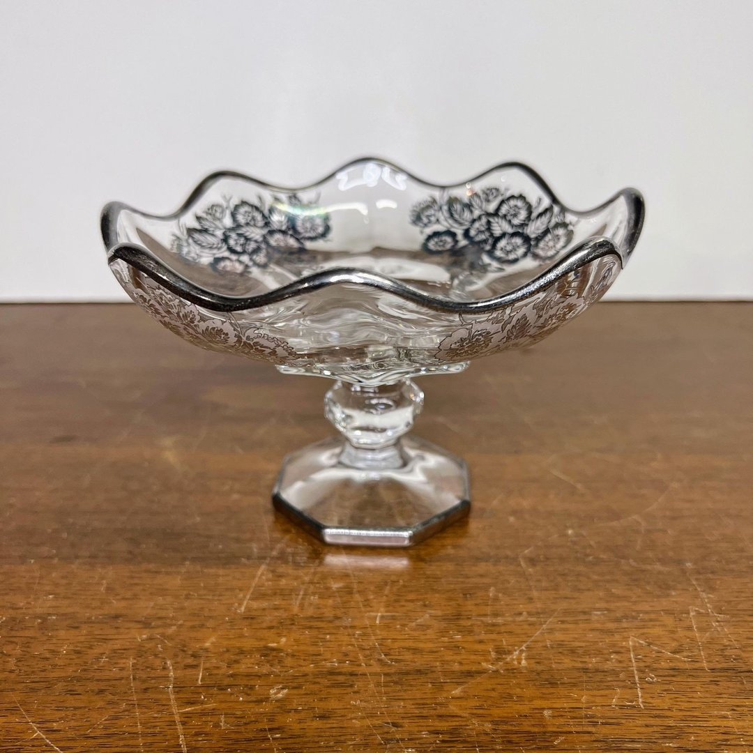 Vintage Viking Glass Christina Clear Compote Silver Overlay Line 800 Mcm Over The Years 2475