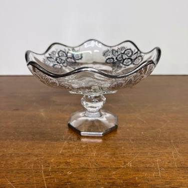 Vintage Viking Glass Christina Clear Compote Silver Overlay Line #800 MCM 