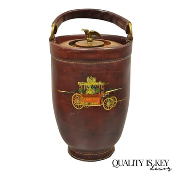 Vintage Loyal Papeete Brown Leather Fire Ice Bucket Brass Eagle