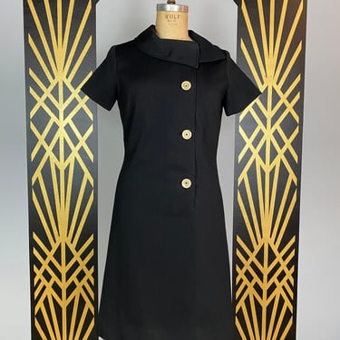 1970s shift dress, ribbed polyester, vintage 70s dress, size large, black sheath, mod style, retro dress, 40 bust 