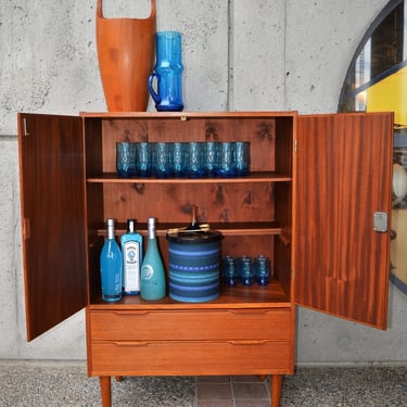 Rare Danish Modern Teak Stand Up Bar Cabinet with Locking Doors