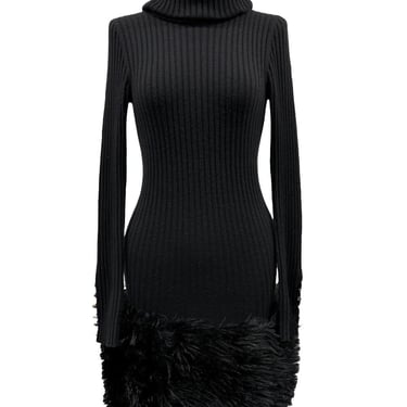 Chanel Black Ribbed Fur Dress