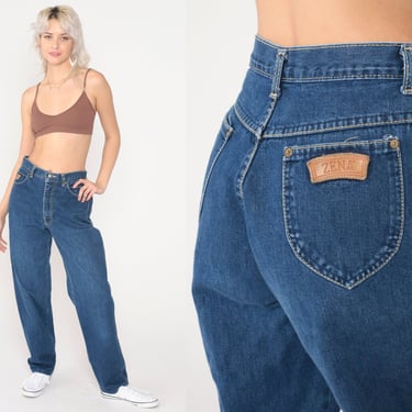 90s Zena Jeans Relaxed Straight Leg Mom Jeans High Waisted Retro Denim Pants Tapered Blue Streetwear Vintage 1990s Small 27 x 31 