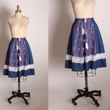 1970s Red, White and Blue Lace Patchwork Ruffle Lace Square Dance Style Skirt by Carefree Fashions -XL to 2XL 