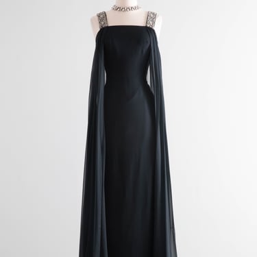 Enchanting Early 1960’s Chiffon Evening Gown with Beaded Straps / Small