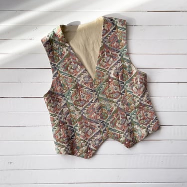 tapestry vest | 90s vintage beige cream green southwestern tribal pattern woven waistcoat 