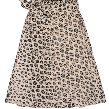 Joie - Beige &amp; Black Leopard Print Linen Wrap Skirt Sz 4