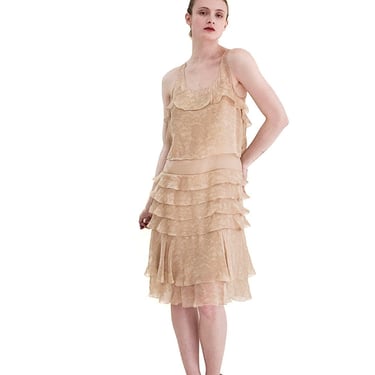 Chanel Fall 2002 Tan Silk Dropped Waist Dress 