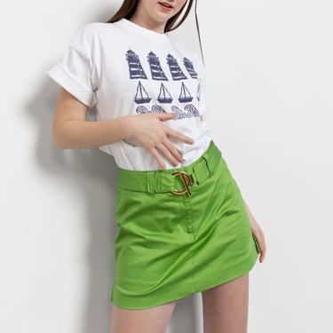 LIME GREEN SKORT Skirt Mid Rise Shorts Vintage Mini Cotton Spandex 90's  / 41 Inch Hips / Size 10 