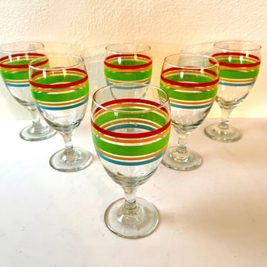 Vintage Set of 6 Libbey Fiesta Water Goblets or Wine Glasses 