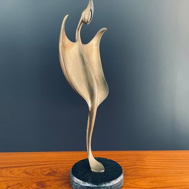 Mid-Century Modern Abstract Brass Sculpture with Marble Base 