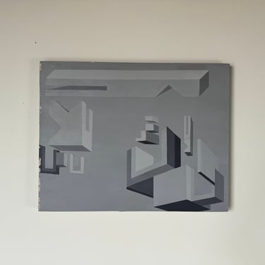 1980's C. F. Paul " Perspective " Postmodern Geometric Abstract Painting 