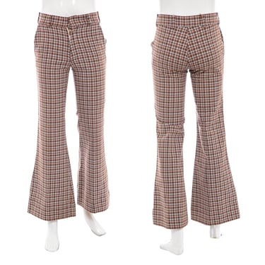 1970's Brown and Blue Plaid Flared Leg Pants Size 30