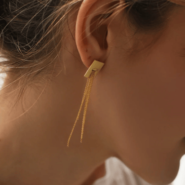 8.6.4 Brass Earrings | Large Brass Stud w/ chain detail