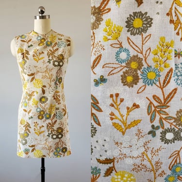 1970s Flower Power GoGo Dress 70's Minidress 70s Women's Vintage Size Medium 