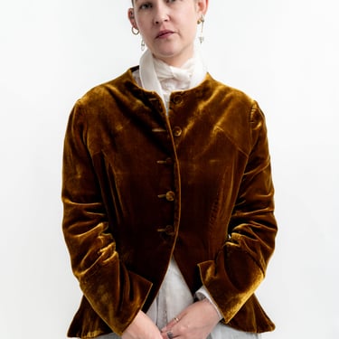 Old Gold Silk Velvet Cropped Tuxedo Riding Jacket