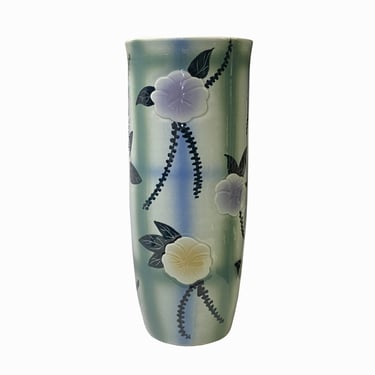 Artistic Flower Blue Green Checker Cross Porcelain Tall Slim Round Vase ws3513E 