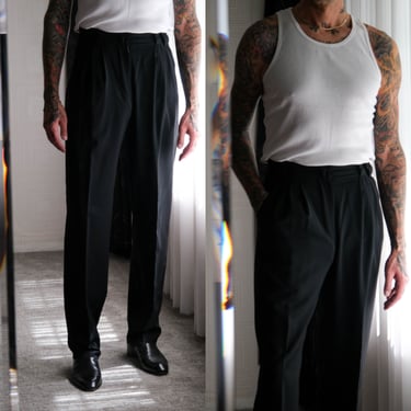 Vintage 90s Gianni Versace Black Lightweight Gabardine Pleated Tapered Leg Pants | Made in Italy | 1990s Gianni Versace Designer Mens Pants 