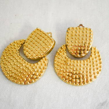 1980s Large Hobnail Gold Clip Earrings 