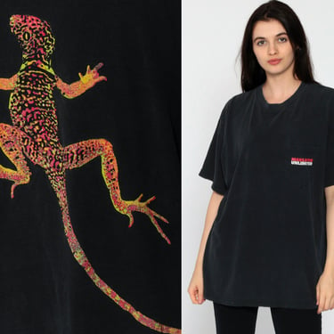 90s Marlboro Unlimited Shirt Vintage Lizard Cigarette Tshirt Tobacco Gecko Smokers T Shirt 90s Retro Black Pocket Extra Large xl 