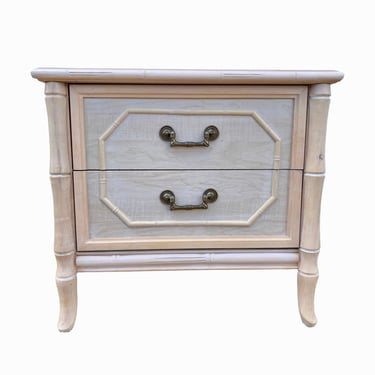Vintage Faux Bamboo Nightstand FREE SHIPPING - One White Wash Wood Broyhill End Table Hollywood Regency Coastal Furniture 