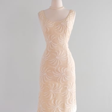 Vintage 1980's Ivory Silk & Mesh Swirl Dress / M