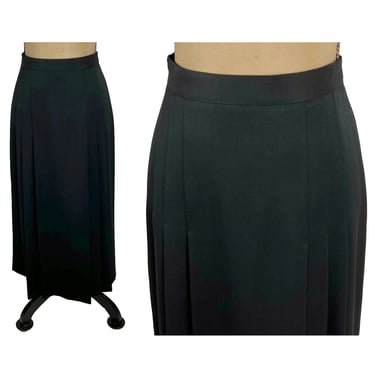 80s Black Wool Maxi Skirt Medium, 29 Inch A Line Winter Front Pleat High Waist Long Skirt, 1980s Clothes Women Vintage Clothing BRECKENRIDGE 