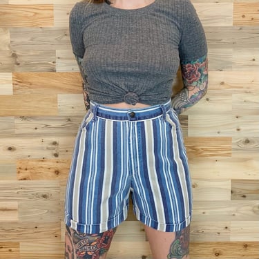 Vintage Striped High Rise Jean Shorts / Size 30 